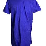 Vintage Embroidered Shift Dress M Blue Floral Pockets Zip Front Short Sleeves Size M Photo 3