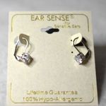 NWT Ear Sense Faux Diamond Crystal French Clip Silver Tone Glam Party Earrings Photo 0