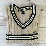 BDG Urban Outfitters  Beige Cotton Blend Cable Knit V Neck Varsity Sweater L Photo 6