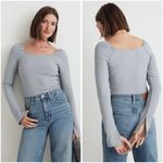 Madewell  Ribbed Square-Neck Long-Sleeve Tee in Craft Blue Size XXS NWT Photo 1