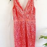 ASOS | Paper Dolls V Neck Lace Pencil Dress in Coral Size 8 Photo 2