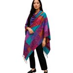 Green Sewn Patchwork Scarf Handmade from Vintage Silk Saris 70" X 24" Photo 9