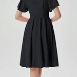 NEW Short Puff Sleeve A Line Swing 1950s Vintage Cocktail Dress Belted M Black Size M Photo 3