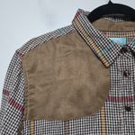 Tasha Polizzi Shooting Shirt Brown Plaid‎ Flannel Western Suede Pearl Snap Sz L Photo 1