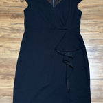 EXPRESS  Black Cocktail Dress Size 10‎ V Neck Cap Sleeve Ruffle Back Zipper Midi Photo 0