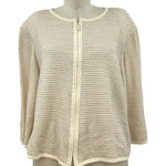 St. John Cream Ivory Stripe Knit Zip Front Sweater Jacket Size XL **Flawed Photo 0