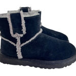 UGG  Women's Classic Mini Spill Seam Shearling Boot Black Suede Sheepskin Photo 0