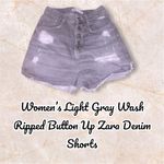 ZARA Women’s Light Grey Wash Ripped Button Up  Denim Shorts Photo 1