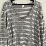 BP Nordstrom . Grey White Stripe Long Sleeve Top Tee Hygge Cozy Stretchy Y2K Photo 1