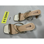 Womans NWOT Idifu Strappy Slide Slipon Sandals 8.5 Gold Open Toe Block Heel Photo 2