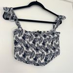 Lulus  Navy Blue & White Tropical Print Smocked Off Shoulder Crop Top Size Medium Photo 2