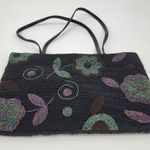 Black and Iridescent Beaded Floral Shoulder Bag Photo 0