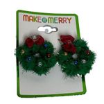 Make It Merry Christmas Wreath Earrings With Red Bows & Baubles Photo 0