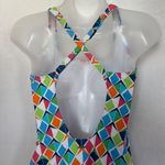 Nautica  One-Piece Swimsuit Large Geometric Print Adjustable Back Ruched Tank Swimwear Photo 4
