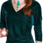 Soft Surroundings Womens Velour Velvet Surplice Faux Wrap Top Green Size Small Photo 0