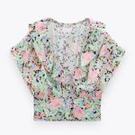 ZARA NWT Floral Print Pastel Ruffled Trim Crop Top Photo 1