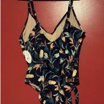 Lush Leaves Navy Floral Tummy Panel One Piece Swimsuit Size 24W Blue Photo 1