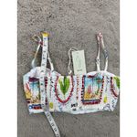 Joie NWT ‎ White Summer Vibe Print Tie Front Sleeveless Crop Top Size 8 Boho Y2K Photo 2