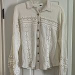 Free People  Cream Long Sleeve Embellished Button Down Shirt Photo 2