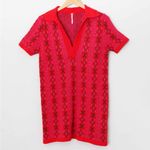 Free People Kitt Mini Dress M Sweater Knit Retro Collar V Neck Red Berry Preppy Photo 4
