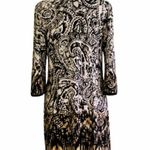 Sandra Darren  Dress Black White Brown Print Cut Out Neckline 3/4 Sleeve Size 10 Photo 4