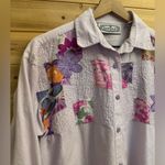 Bonjour Vintage  Size Lavender Abstract Floral Button Up Lagenlook Top Photo 4