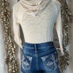 Love Indigo Blue Denim Shorts Size 6 Cross Embroidery Rhinestones Cuffed Photo 1