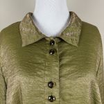 Habitat Blouse Top Womens Large Green Shimmery Metallic Button Up Collared Shirt Photo 2
