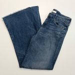 MOTHER Denim Mother Jeans The Roller Wide Leg Flare Raw Hem Distressed Medium Wash High Waist Photo 0
