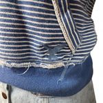 American Eagle Y2K  Outfitters Striped Blue Hoodie Distressed Raw Hem Size small Photo 3