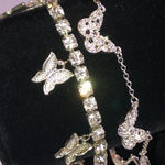 Elegant Silver Tone Rhinestone Butterfly Ankle Bracelet Set Photo 0