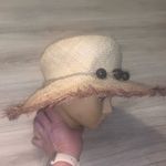 Nine & Co. Nine West Tan Wide-Brimmed Hat with Black Beads Floppy Straw Photo 3