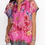 Johnny Was Bouquet Frame Parade Blouse Tunic Silk Pink Butterfly Floral Small Photo 0