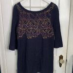 Free People  Navy Blue Desert Rose Tunic Sweater W-489 Size M Photo 7