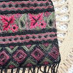 Vintage Black Satin Red Floral Top Handle Evening Bag Beaded Fringe Small Boho Photo 4