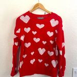Marled Red and White Heart Pattern Crew Neck Sweater Size M Photo 0