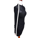 Emprada NWT Large Black Long Sleeve Mini Bodycon Dress Mesh Stretch Ruched Party Photo 3