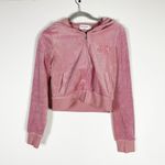 Juicy Couture Velvet Velour Logo Embroidered Full Zip Hoodie Jacket Dusty Pink Photo 0