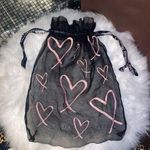 PINK - Victoria's Secret Black and Pink Heart-Patterned Drawstring Bag Photo 0