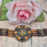 None Orange & Amber Color Choker Necklace 18" Adjustable Fall Hippie Witchy Photo 0