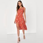 Lulus  Red and White Floral Sleeveless Midi Dress NWT Photo 3