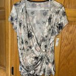 Dress Barn  Blouse Silver Black Faux Wrap V-Neck, Large NWT Photo 0