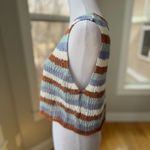 Ultra Flirt  Brown White Blue Striped Crochet Cropped Tie Front Sleeveless Top XL Photo 2