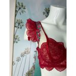 Buenamosota Red Sheer Lace Floral Ruffle Bra Adjustable Straps Size XL Photo 2