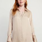 Old Navy Tan Satin Button Down Shirt Photo 0