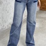 NEW Flamingals Low Rise Cargo Wide Leg Drawstring Flap Pocket Y2K Flare Pants 2X Blue Photo 0