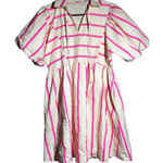 JODIFL  Pink Stripe Puff Sleeve Collared Midi Dress Women's Size M Photo 0