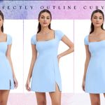 NWT Casly Lamiit Square Neck Short Sleeve Mini Dress Y2K Party Club Side Slit Blue Photo 1