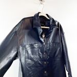 Olivaceous  Faux Leather Snap Button Down Shirt Oversized Black Medium / Large Photo 4