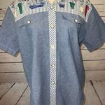 TEDDI Vintage Shirt SMALL Denim Chambray button front short sleeve Garden Flower Photo 0